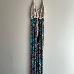 Crocheted Top Maxi Dress with Turquoise Paisley Skirt